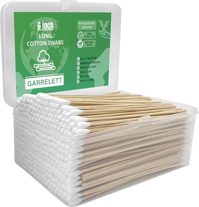 6 Inch Long Cotton Swabs, Pointed or Round Tips for Cleaning | Pointed, Round, and Mixed-Tip Cotton Swab Options with 6 Inch Wooden Handles for Firearm, Electronics, Craft, and Tasks