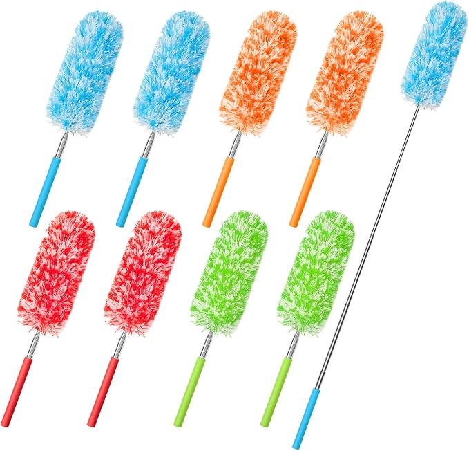 Tanlade 8 Pcs Microfiber Feather Duster for Cleaning, Extendable 13-31 Inch Ceiling Fan Duster with Bendable Head, Washable Tools for Ceiling Fans, Furniture, Car, Cobwebs (Bright Color)