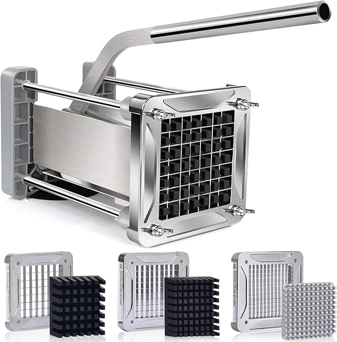 French Fry Cutter, Sopito Professional Potato Cutter Stainless Steel with 1/2-Inch and 1/4-Inch and 3/8-Inch Blade Great for Potatoes Carrots Cucumbers