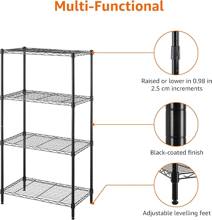 Amazon Basics 4-Shelf Steel Wire Storage Shelves for Garage, Adjustable Metal Shelving Unit, 200 lbs Per Shelf, 23.2" W x 48" H x 13.4" D, Black | Sturdy