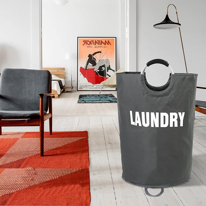 Maxsilan 160L XX-Large Laundry Basket Bag, Collapsible Hamper, Dark Grey | Freestanding tall laundry bag & foldable washing basket. Extra large clothes storage bin with durable sturdy handles