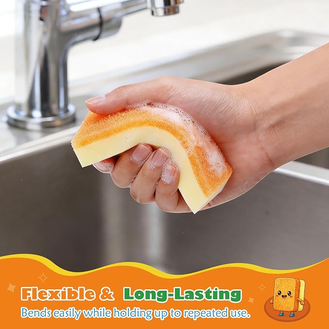 UNIMADE Scrub Sponge, Temperature Responsive Dual-Sided Cleaning Sponges, Non-Scratch Dish Sponge for Kitchen, Soft in Warm Water & Firm in Cold, 12 Pack