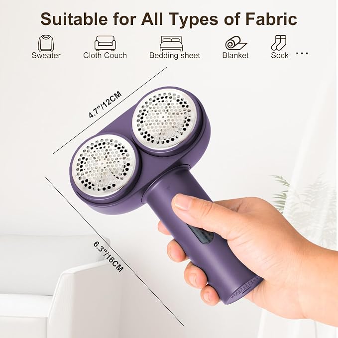 Fabric Shaver, Dual Motor Electric Lint Shaver for Clothes, 6 Blades, Purple