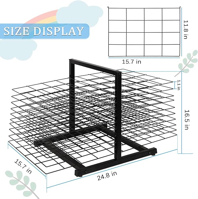 20 Shelves Art Drying Rack for Classroom, Paint Drying Rack, Black | Drying Rack Classroom, Metal Desktop, Artwork Storage Display for Classroom Painting Crafts