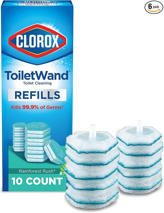 CLOROX ToiletWand Toilet Cleaner Refills, Toilet brush, Rainforest Rush, 10 Count (Pack of 6)