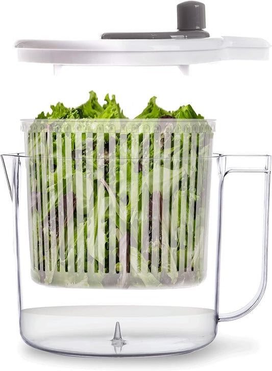 BINO | Salad Spinner - 2.6 Qt | Small Manual Lettuce Spinner with Built-in Draining System | Salad Spinner, Colander, and Water Pitcher in One | Fruit & Vegetable Basket Colander | Kitchen Gadgets