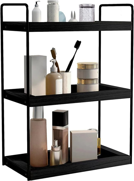 Dorhors 3 Tier Bathroom Counter Organizer,Countertop Bathroom Storage Shelf,Counter Tray and Vanity Organizer (Black)