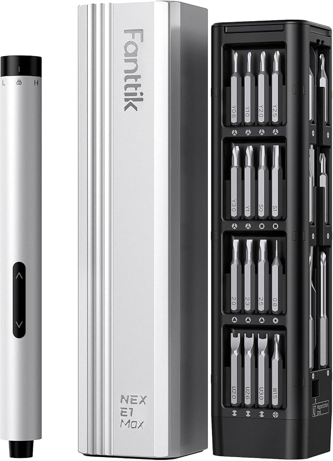 Fanttik E1 Max Precision Electric Screwdriver, Mini Screwdriver Set(Silver) | 50 Magnetic Bits, Magnetic Storage, 0.2N.m, 5/32‘’ Precision Repair Tool Kit for Electronics Phone Camera Laptop Watch