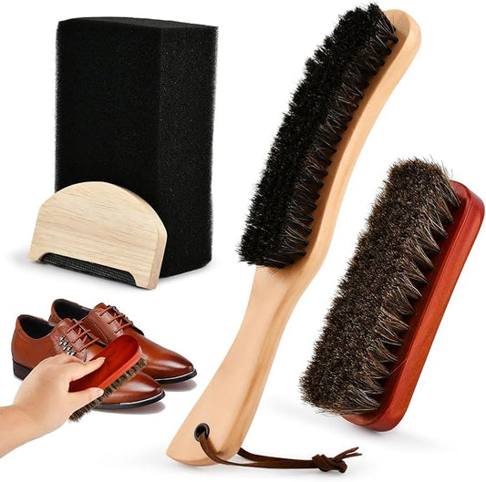 4-Piece Horsehair Felt Hat Brush Kit with Cleaning Sponge and Lint Remover, Cowboy Hat Brushes with Long Handle for Suits, Wool, Cashmere, Lint Removal & Felt Hats Cleaning