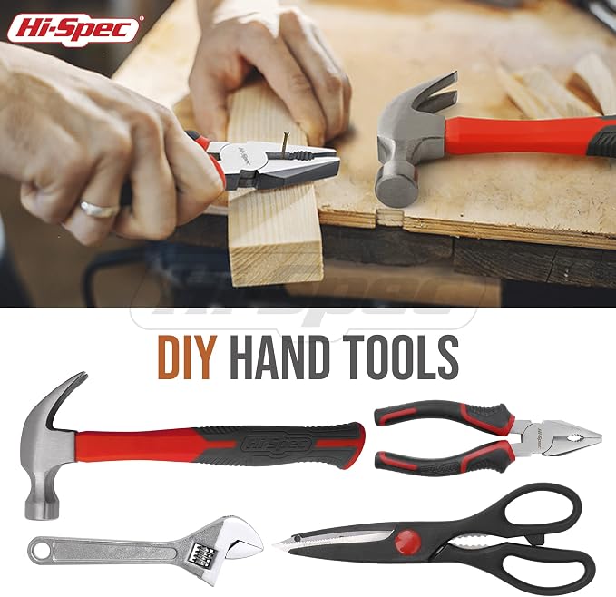 Hi-Spec Household Tool Kit - DIY Hand Tool Set with Toolbox for Home, Red | Essential DIY Hand Tools, Garage, Office maintenance, Basic Repairs, First Apartment, New Home, Everyday Home Improvement