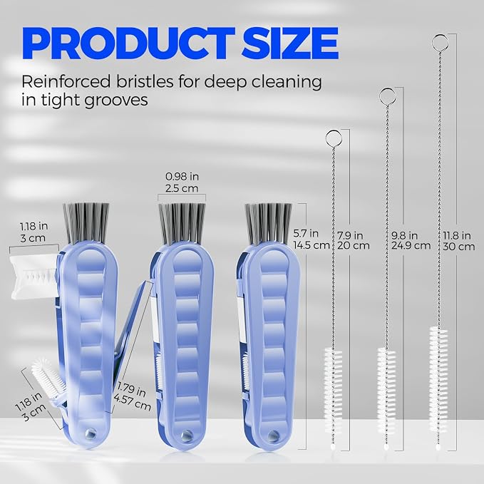 Holikme 6 Pack 4 in 1 Cup Lid Cleaning Brush 3 Straws Bottle Brush,Blue | 4 in 1 Cup Lid Cleaning Brush Multifunctional Bottle Brush, Silicone Cup Lid Gap Cleaner, Bristle Crevice Cleaning Brush