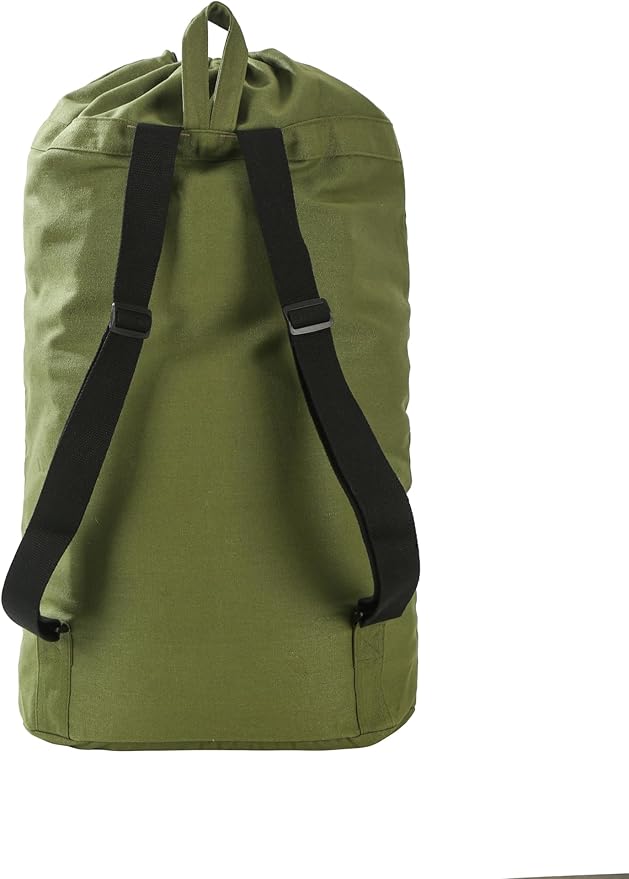 Canvas Laundry Bag, Laundry Backpack, Army Green, X-Large | Washable Laundry Collector,Thick Woven Adjustable Shoulder Straps,Large Front Pocket,Drawstring Closure,for College,Camping
