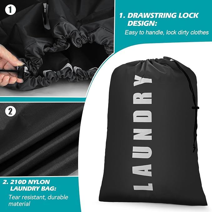 Laundry Bag,2 Pack Travel Laundry Bags for Dirty Clothes,Large Laundry Bags for Camping & Traveling,Dirty Clothes Travel Bag,24" x 36" (Black+ Gray)
