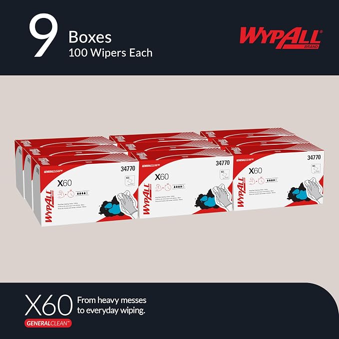 WypAll GeneralClean X60 Multi-Task Cleaning Cloths, 9 x 100 Towels (34770)