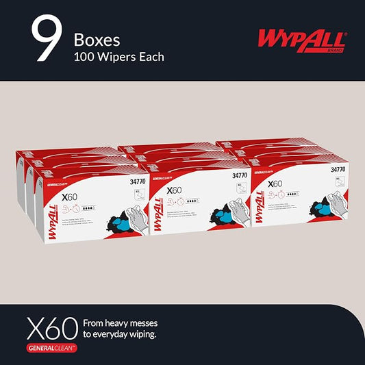 WypAll GeneralClean X60 Multi-Task Cleaning Cloths, 9 x 100 Towels (34770)