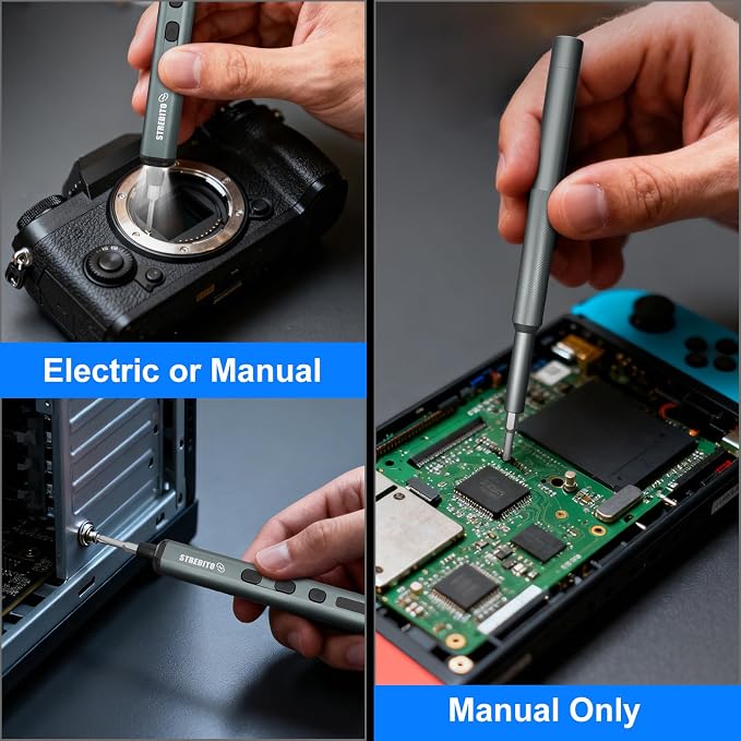 STREBITO Electric Screwdriver, 67 in 1 Electric Precision Screwdriver Set | 50 S2 Preicison Bits, 5 Torque Settings, 4 LED Lights, Cordless Screwdriver Repair Tool Kit for PC Building Electronics