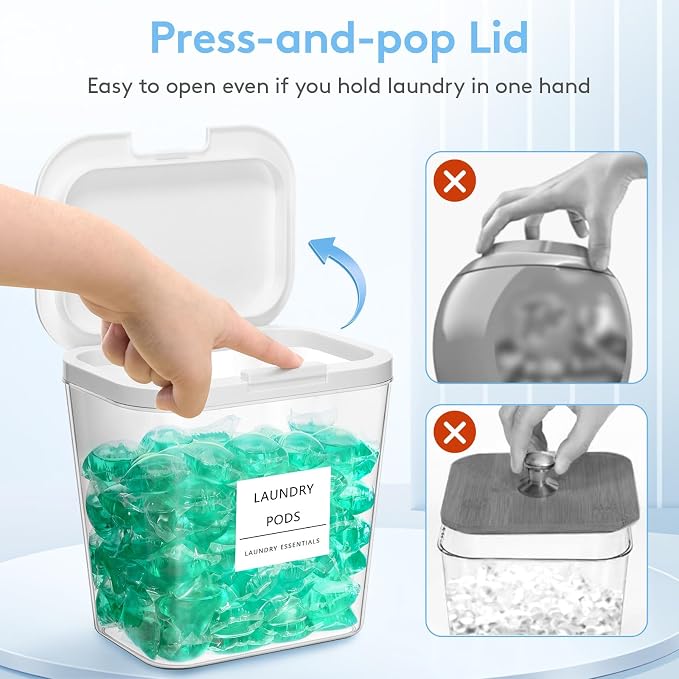 Lifewit Laundry Pods Container with Pop-up Lid, Coffee Pod K Cup Storage, Laundry Room Organization, Dryer Sheet Holder for Washing Powder Detergent, 2700 ml/0.72gal, 2PCS