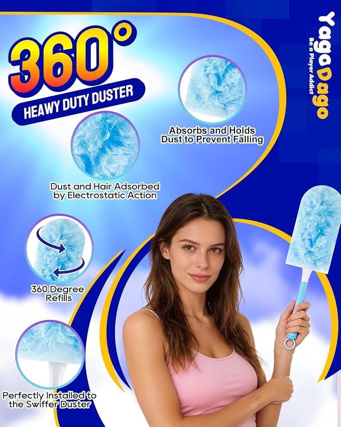 32Pk Duster Refills with Handles Compatible with Swiffer Handle | 360 Heavy Duty Duster Refills Compatible with Swiffer Duster Handle, for Dusting Blinds, Furniture & Home Cleaning