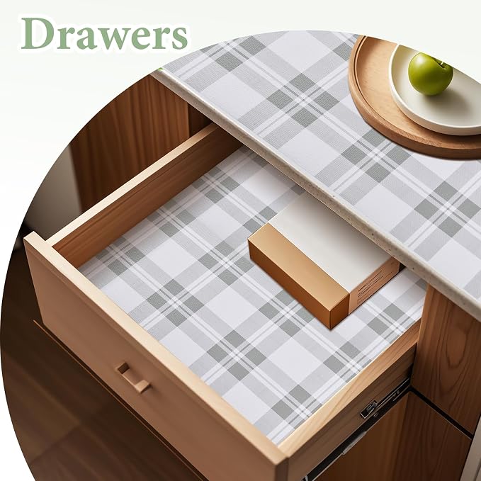 Drawer and Shelf Liner for Kitchen Cabinet: 12 in X 30 Ft Non Slip | Waterproof Shelf Paper Non Adhesive Refrigerator Liners Light Grey Lattice Easy Liners for Bathroom