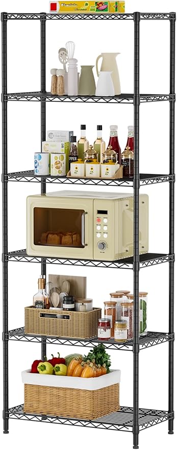 SINGAYE 6 Metal Shelves Wire Shelving Storage Shelf Adjustable Unit Pantry | 6 Tier Kitchen Laundry Room Organization Home Pantry Closet Bathroom Organizers Garage Rack 14" D x 24" W x 72" H Black