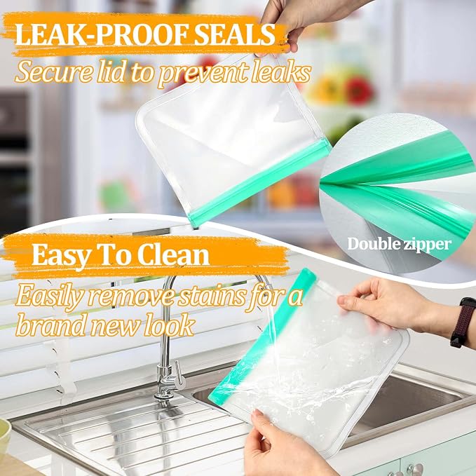 28 Pack Reusable Freezer Bags Food Storage Bags, BPA Free Reusable Bags, Food Storage Containers for Meal Prep Containers, Salad Fruit,Vegetables, Dishwasher Safe, 8 Gallon 10 Sandwich 10 Snack