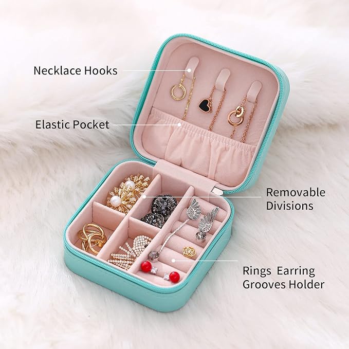 TRODANCE Mini Jewelry Case, Small Travel Jewelry Organizer, Portable Jewelry Box Mini Storage Organizer Display Box For Rings Earrings Necklaces (5Color-5pcs)