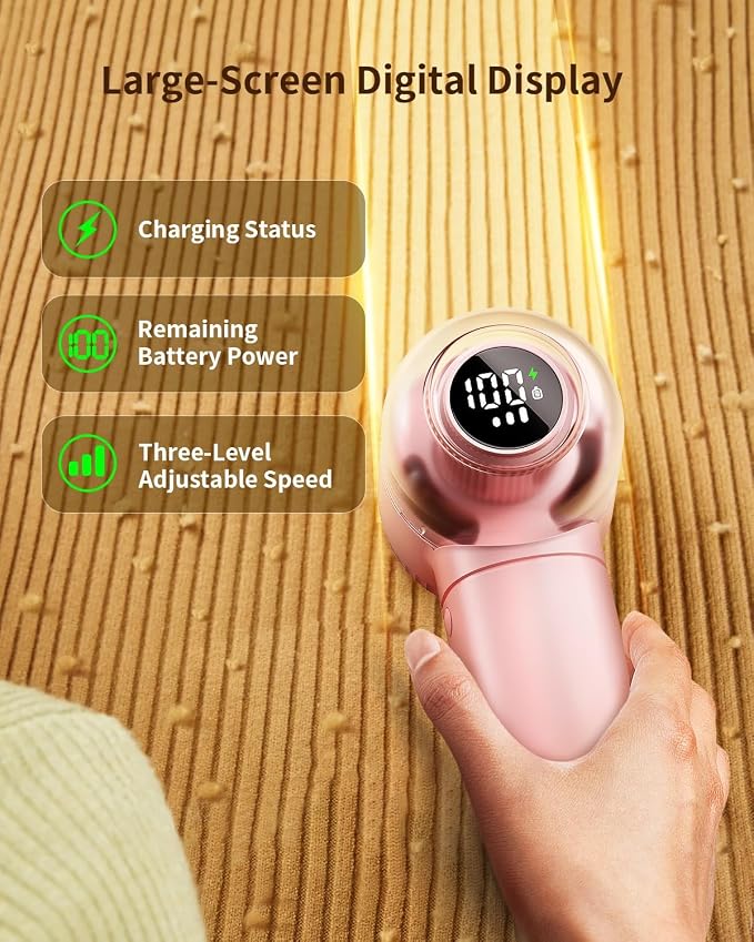 Fabric Shaver, 𝟮 𝗶𝗻 𝟭 Rechargeable Lint Remover with Brush, Large Sweater Shaver with Digital Display, 3 Speeds Lint Shaver, 6-Leaf Blades Lint Remover for Clothes, Sofa, Bedding, Pink | Digital Display, 3 Speeds, 6-Leaf Blades, 1200mAh Rechargeabl...