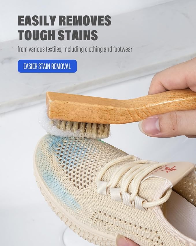 VASSON Laundry Brush for Stains on Clothes, Boar Bristle Scrub Brush | Soft boar bristles safely scrub tough stains from clothes and shoes