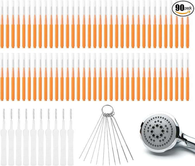 90 Pcs Shower Head Cleaner Tool Set, Small Hole Nozzle Cleaning Brushes & Stainless Steel Cleaning Needles, Multi Size Picks with Caps for Bathroom and Household Gaps