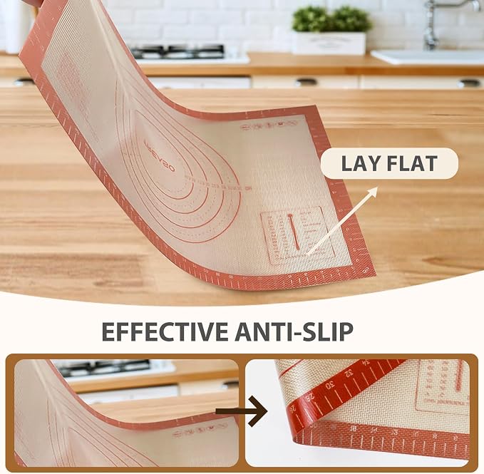 Premium Silicone Baking Mat, 24" x 16" Extra Thick Pastry Rolling & Sourdough Mat with Measurement Guides, Non-Stick Baking Supplies for Making Pizza, Pie, Cookies, and Bread at Home or Bakery