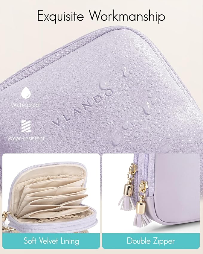 VLANDO 2-Layer Jewelry Organizer for Travel,Rings,Earrings,Necklaces | Compact Faux Leather Case with Layered Storage,Designed for Small Jewelry,Vanity Tables,Everyday Carry,Light Purple