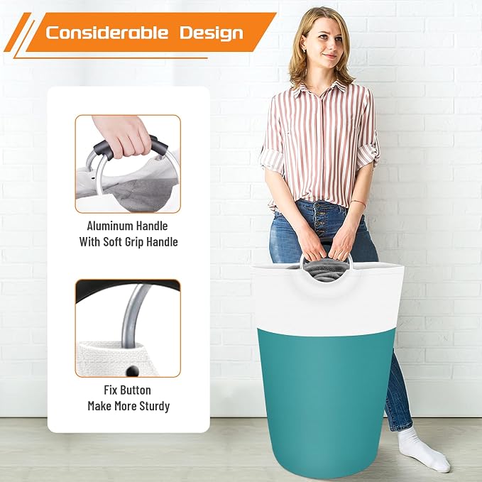 BlissTotes 90L Laundry Basket, Freestanding Collapsible Hamper, Green | Collapsible Dirty Clothes Hamper, Foldable Laundry Bag for Dorm, Waterproof Fabric, Padded Aluminum Handles