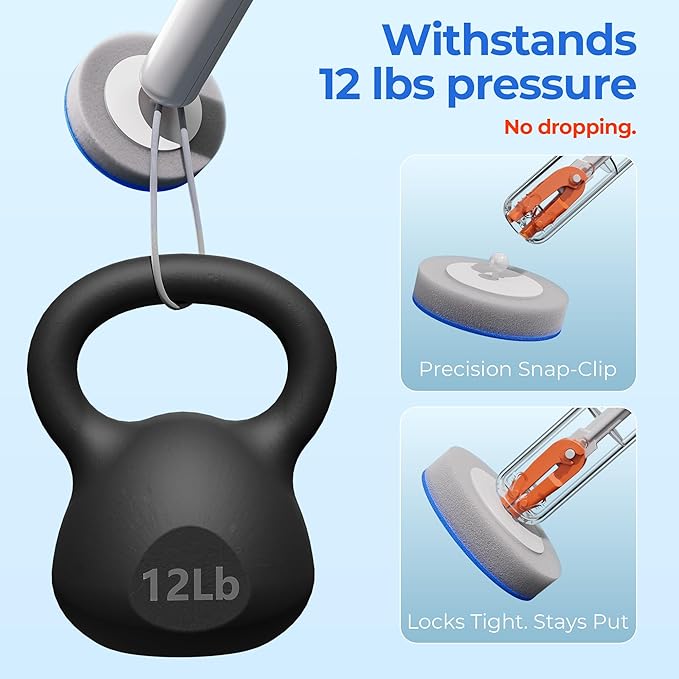 Disposable Toilet Brush and Holder Set - Hands-Free Eject Sponge Toilet Wand with Floor Standing Caddy, Secure-Lock Hangable Toilet Scrubber