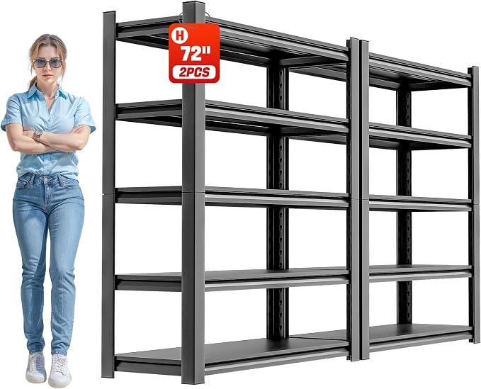 OLLRRACT Metal Garage Storage Shelf, Heavy Duty 5 Tier Shelving Unit, Industrial Utility Shelving for Garage Storage, Durable Metal Shelf Organizer, Storage Shelving 24" D x48 W x72 H（2 Pieces）