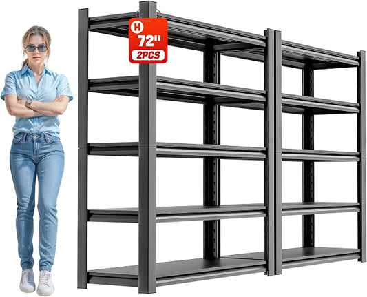 OLLRRACT Metal Garage Storage Shelf, Heavy Duty 5 Tier Shelving Unit, Industrial Utility Shelving for Garage Storage, Durable Metal Shelf Organizer, Storage Shelving 24" D x48 W x72 H（2 Pieces）