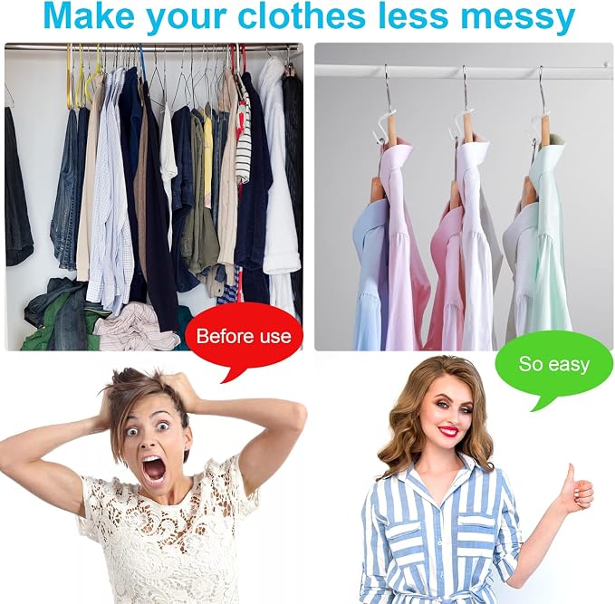 100 PCS Space Saving Hanger Hooks and Clips for Plastic Hangers (White)