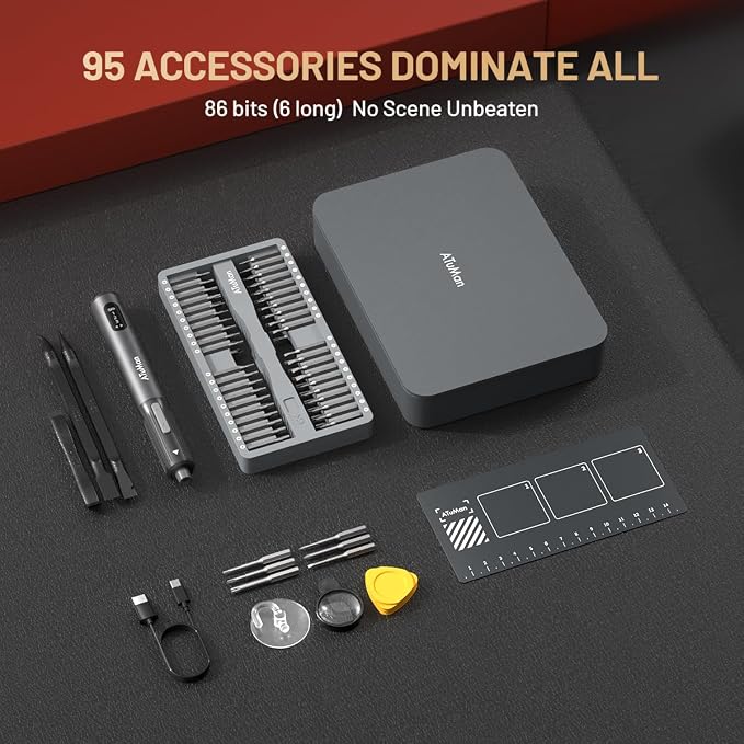 95 in 1 Precision Electric Screwdriver Set with 86 Magnetic Bits, 0.4N.m Torque, Visual Screen, 3-Gear Control & Magnetic Mat, Repair Tool Kit for iPhone, Laptop, Watch, Glasses