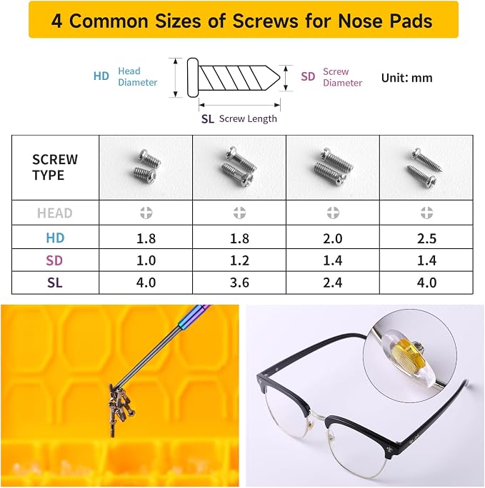 Eyeglass Nose Pads, 24 Pairs of Screw-in Glasses Nose Pads, Upgraded Magnetic Eyeglass Repair Kit with Precision Precision Screwdriver Set, Screws, Tweezer for Travel, Birthday Gift, Christmas