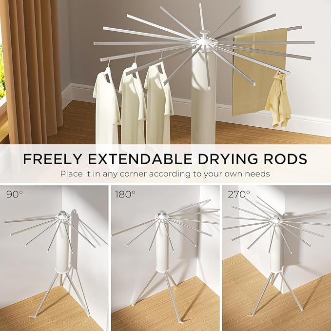 Aluminum Tripod Clothes Drying Rack, Foldable Portable Garment Stand, Space Saving Laundry Drying Stand for Clothes, Indoor Outdoor Balcony Bedroom Laundry Organizer