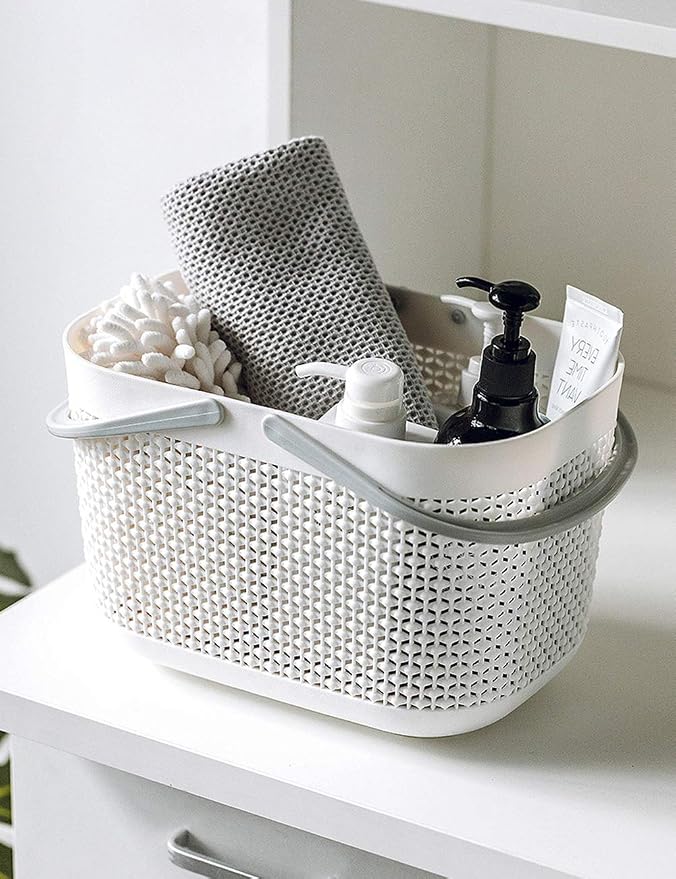 Plastic Protable Shower Caddy Basket, Storage Organizer, White, 3Pack | Bottom Drain Holes, Keep Dry, Sturdy and Durable, Easy to Carry for Bathroom, Kitchen, Dorm Room, RV, College