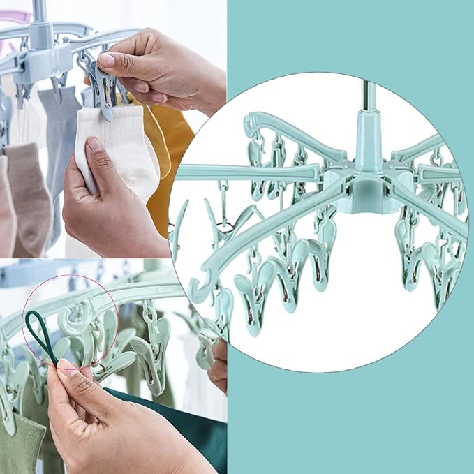 Foldable Drying Rack with 24 Clips for Drying Socks Lingerie Baby Clothes Drying Towels Rotatable Sock Drying Rack | for Drying Socks Lingerie Baby Clothes Drying Towels Rotatable Sock Drying Rack with 24 Pegs Clips