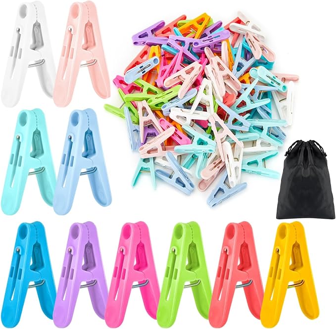 Colored Clothespins 110 PCS Plastic Clips Windproof Towel Clips | 10 Colors Each 11 PCS Laundry Clothes with Spring 2 Inch