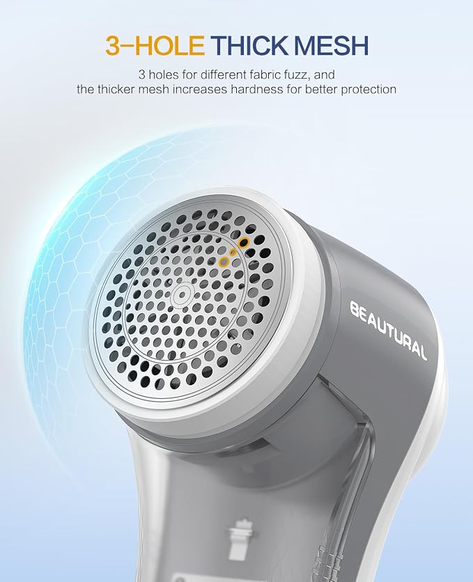 BEAUTURAL Fabric Shaver and Lint Remover, Rechargeable Sweater Defuzzer | 6-Leaf Blades, Electric Clothes Shavers to Trim Fuzz and Pills, Remove Pilling for Clothing, Furniture, Couch, Blanket