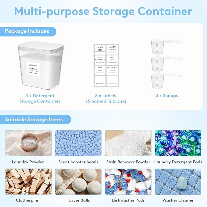 Lifewit Laundry Pods Container with Pop-up Lid, Coffee Pod K Cup Storage, Laundry Room Organization, Dryer Sheet Holder for Washing Powder Detergent, 2700 ml/0.72gal, 3PCS