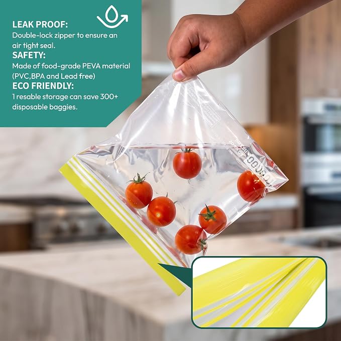 24 Pack Reusable Food Storage Bags Stand Up, Dishwasher Safe BPA Free Gallon Freezer Bags, Extra Thick Leakproof Ziplock Sandwich Snack Bags for Meal Prep Travel（8 Gallon,8 Half Gallon, 8 Sandwich)