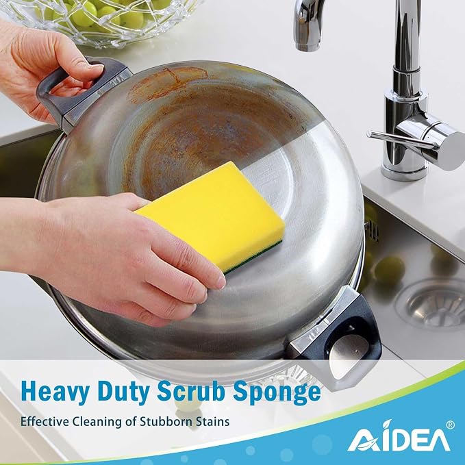 AIDEA Sponges Kitchen, 50 Pack Heavy Duty Dish Sponge, Cleaning Dish Scrubber Sponge for Home and Kitchen, Stink-Free Cleaning Supplies for Pots, Pans