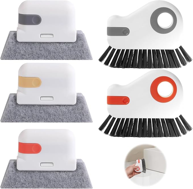 5 Pcs 2 in 1 Window Track Cleaner, Groove Cleaning Brush | Effective window sill cleaner for sliding door tracks and glass door grooves, home, bathroom, kitchen, and narrow crevices