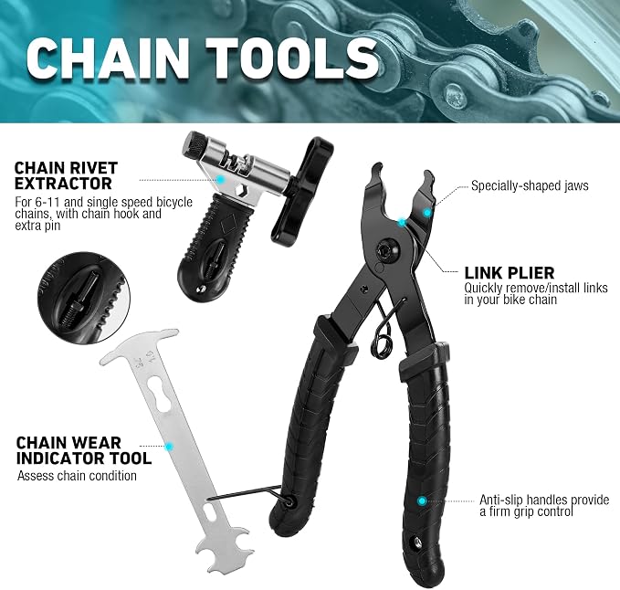DURATECH 41 Pieces Bicycle Repair Tools, Bike Tools Kit with Storage Box | Mountain Bike Repair Tools, Chain Riveter, Tire Levers, Crank Puller