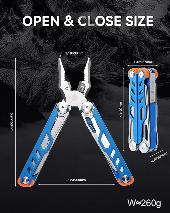 Pocket 15-in-1 Multi tool Pliers with Safety-Lock and Sheath (Blue) | EDC Pocket Knife,3mm Wire Cutter, Saw,Bottle Opener, Screwdriver, Must-have for Survival and Out-door, Gifts for Men