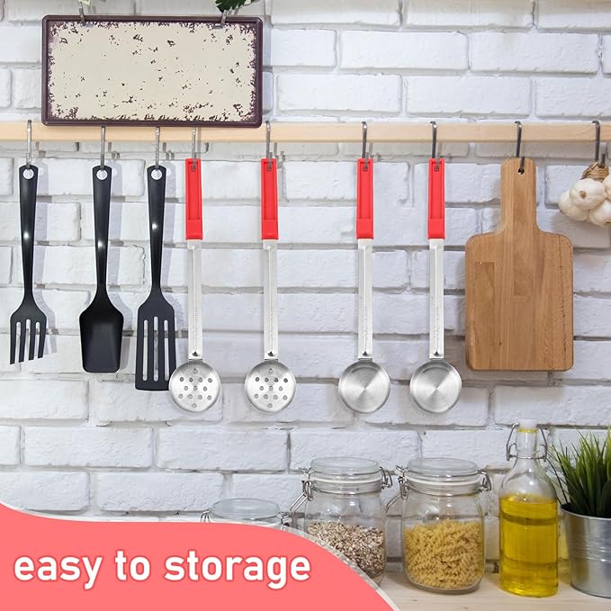 Teenyyou 8 Pcs Portion Control Serving Spoons Portion Scoops Cups Solid and Slotted Stainless Steel Ladle Spoon for Food, Serving Utensils Set for Parties(Red,2 oz)